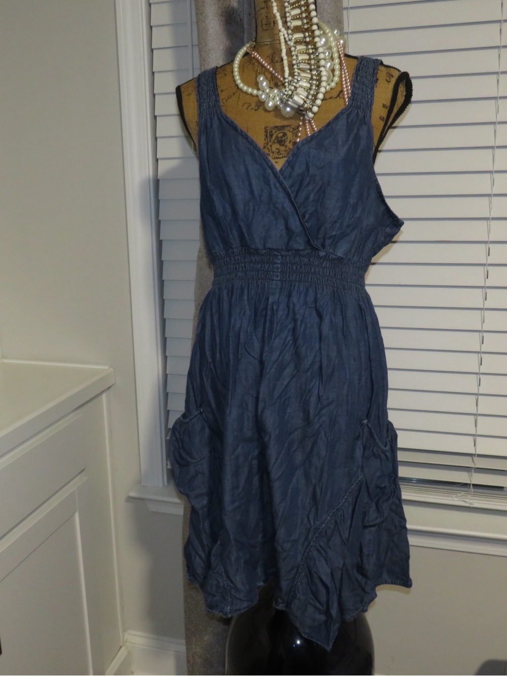 INC International Concepts Washed Blue Sleeveless Wrap Dress